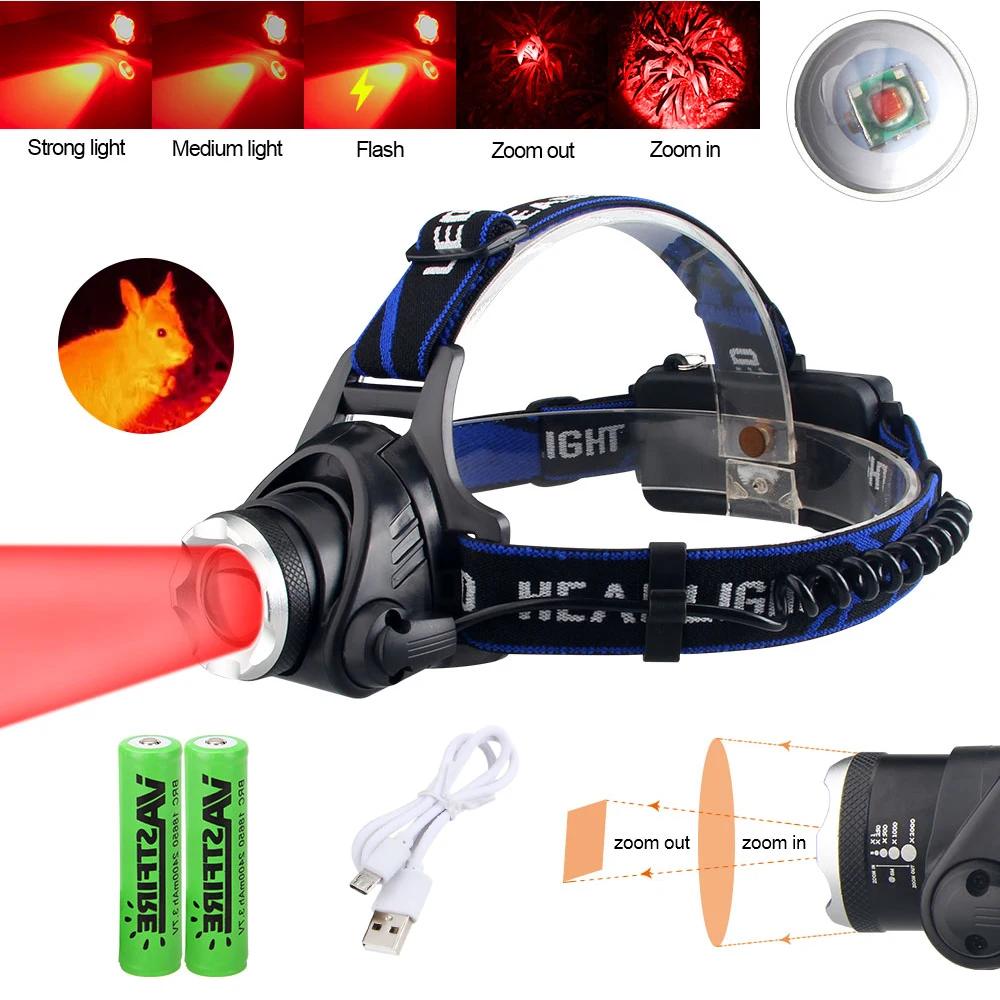 Headlamp+18650 Red Light Head LED Flashlight Outdoor XPG Headlight Tactical Camping Hunting Fishing Zoomable Fishing Headlamp