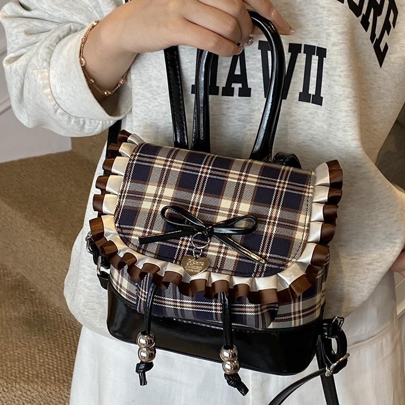 Cute Polka Dot Lace Backpack Bag Women's Autumn New Trend Fashion Bow Bucket Bag Small Backpack