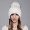 Hat For Women Angora Rabbit Fur Beanies With Natural Raccoon Fur Pompom Hats Winter Knitted Warm Silver Wire Female Cap