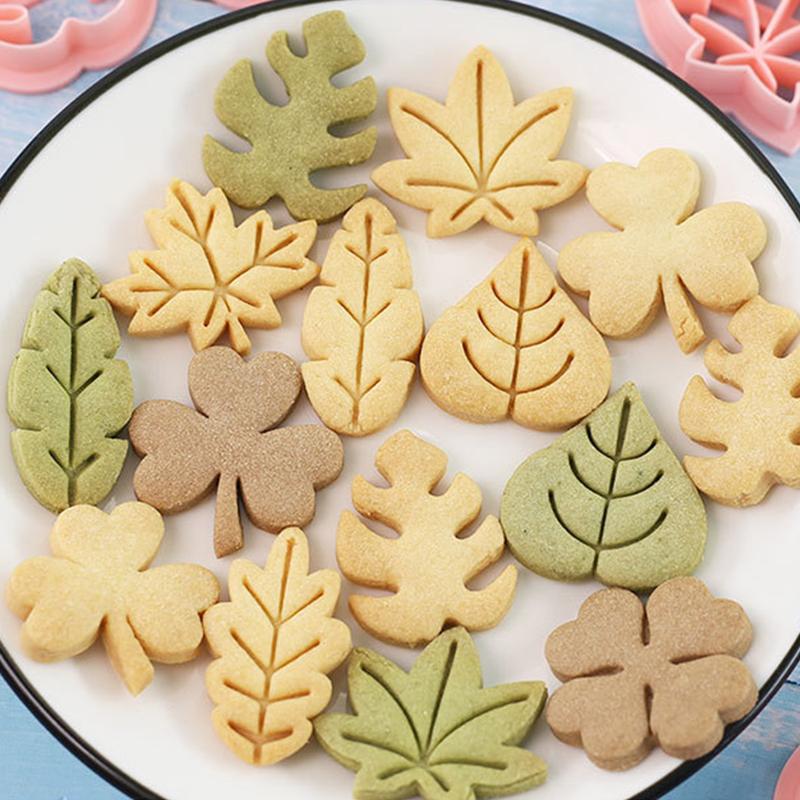 8 Pieces Cute Leaves Cookie Cutters For Baking Cookie Mould Press Leaves Cookie Mould Set Kitchen Tools Plastic Cookie Stamps