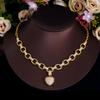 Micro Pave Cubic Zirconia Gold Color Cuban Link Chain Big Love Heart Shape Pendant Charm Necklace for Women Party Jewelry Gift