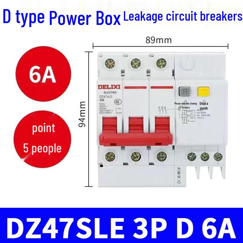 Three-Phase 380V Delixi DZ47SLE D-Type Circuit Breaker with Leakage Protection