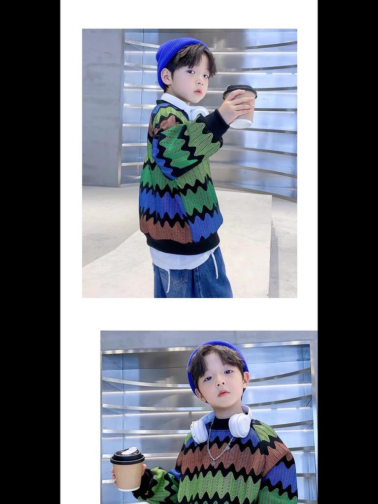 Sweat-shirt à manches longues à imprimé géométrique pour garçon 2023