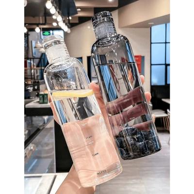 500ml/16.9oz garrafa de água esportiva de plástico branco transparente Marcação de tempo à prova de vazamento copo para suco e leite Portátil infantil escolar esportivo cu