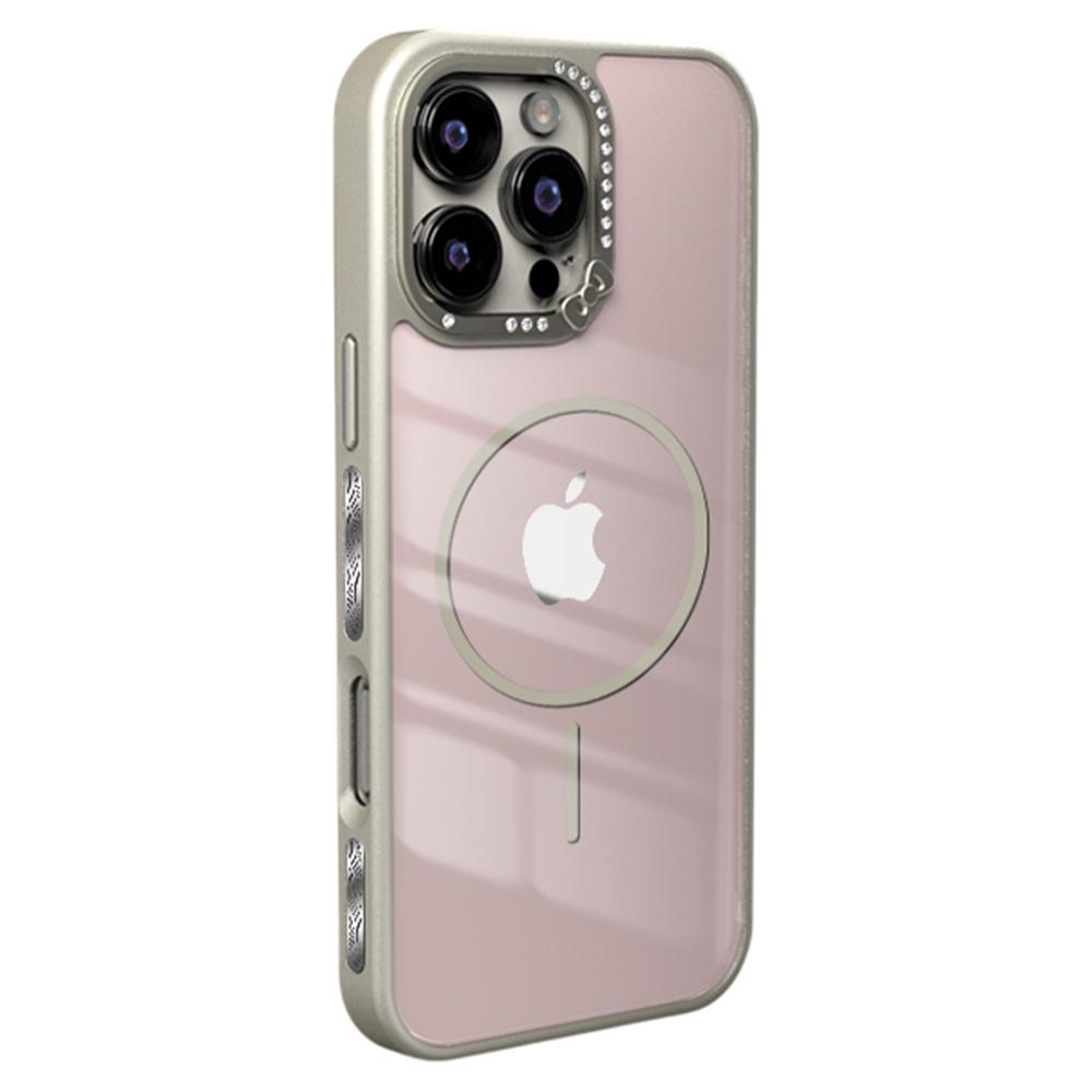 For iPhone 16 Pro Max Case Compatible with MagSafe Bow Rhinestone TPU+Acrylic Phone Back Cover
