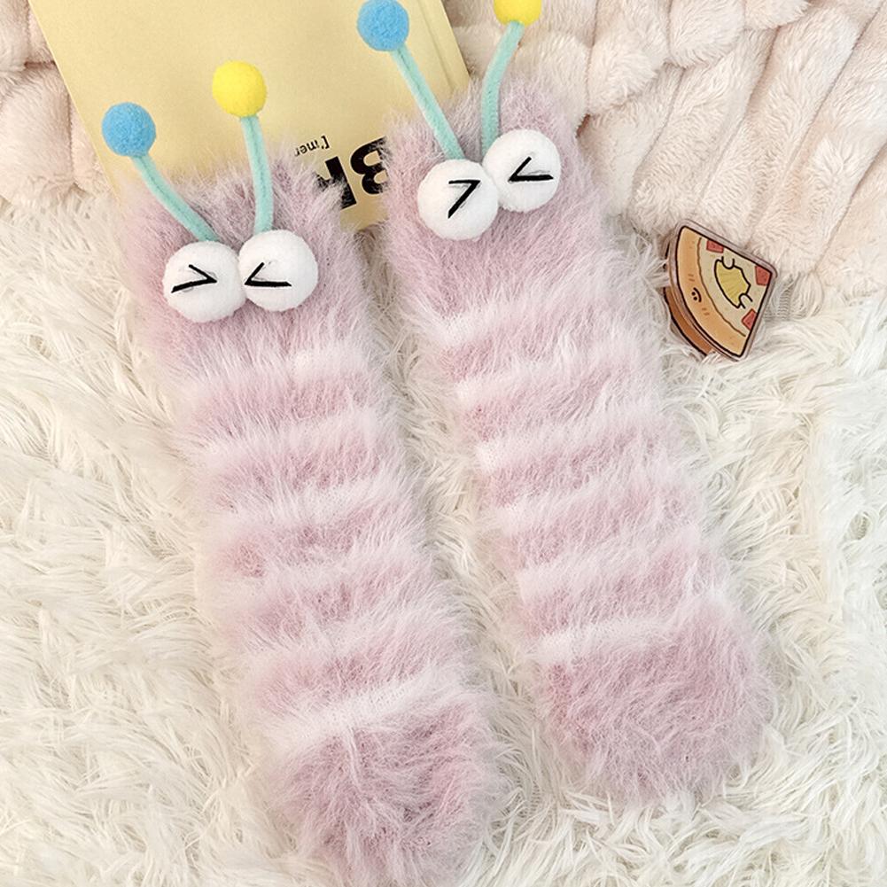 Funny Monster Socks Cute Cartoon Expression Plush Socks Autumn Winter Coral Fleece Floor Socks Christmas Stockings