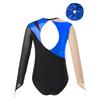Kids Girls Dance Clothing Long Sleeve Keyhole Back Leotard Jumpsuit with Hair Band for Gymnastic Figure Ice Skating