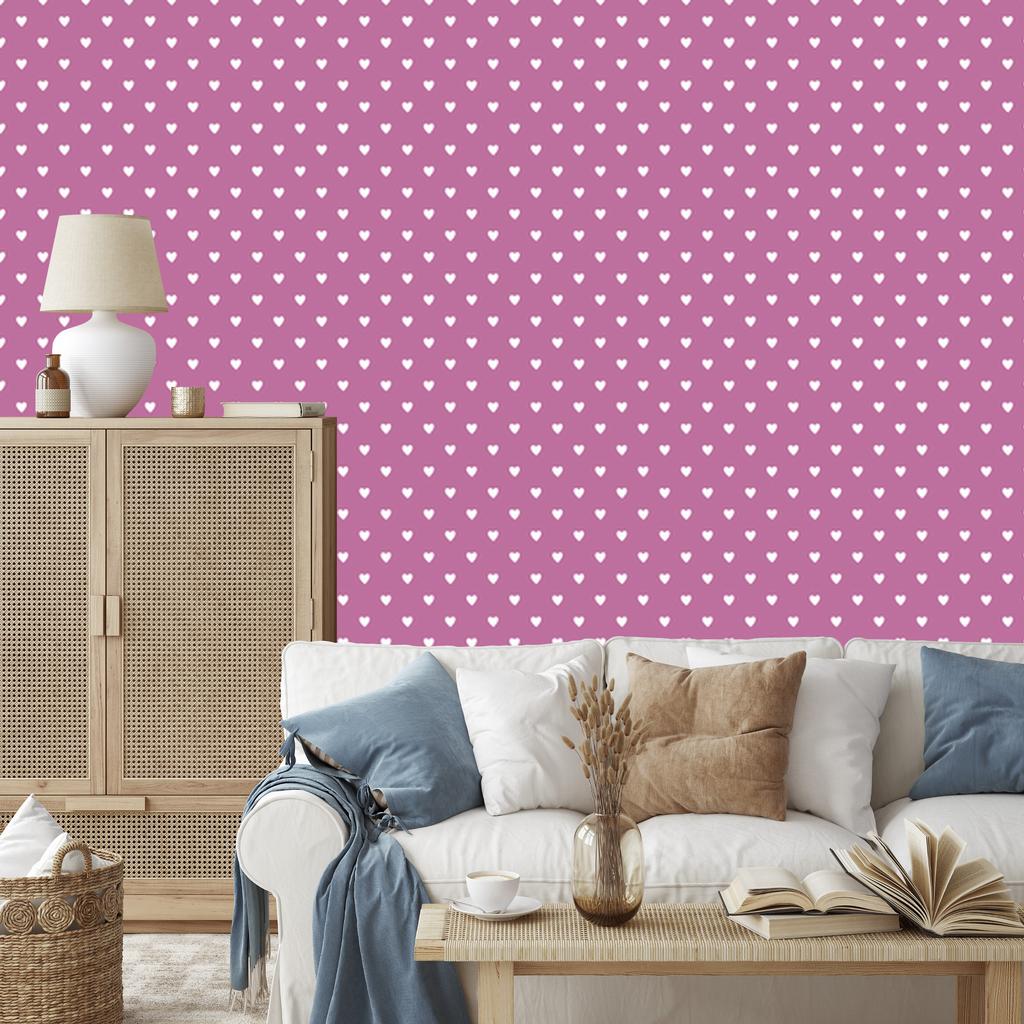 Heart Wallpaper Purple, Powder Pink and White 50x1000