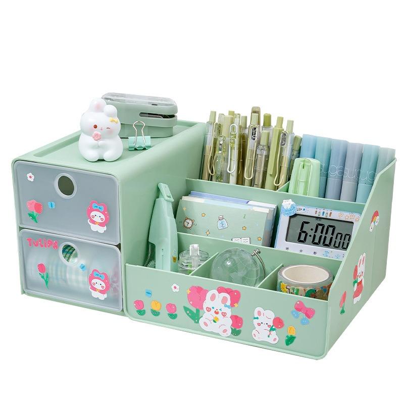 Large Capacity Multi Compartment Drawer Type Creative Desktop Pen Holder Desk Storage Organizer For Kids Students
