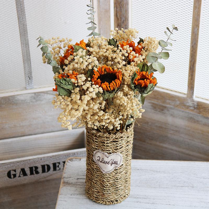 Sunflower Teddy Dried Flower Bouquet - Yunnan Natural Air-Dried Arrangement for Living Room Decor