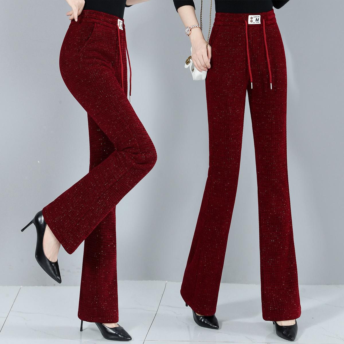 

Women s High-Waisted Fleece-Lined Flared Pants - Warm, Casual, Slimming, Elastic, Versatile for Autumn/Winter 2XL (30/125-135 lbs)