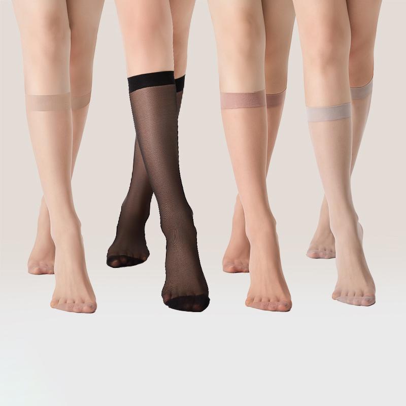 2/4 Paar Unifarbene Dünne Damen-Kniestrumpfhosen Für Frauen Sommer Dünne Durchsichtige Kniestrumpfhosen 15 Denier Nylonstrümpfe