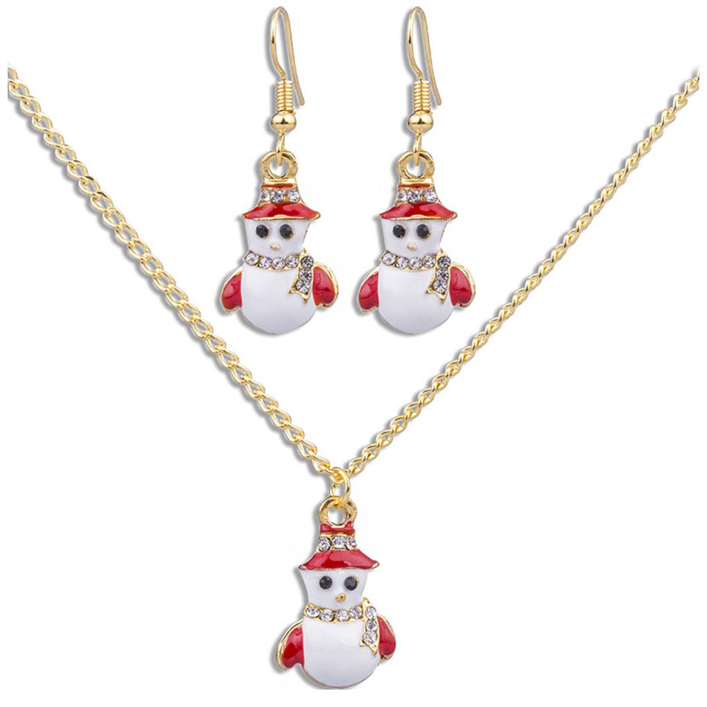 Women Girl Christmas Necklace Earring Set Alloy Plating Neck Chains Dangle Ear Loop Jewelry Gifts
