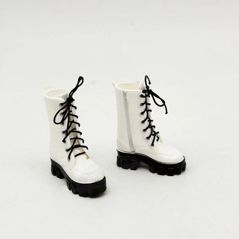 1/12 Doll Fashion High Ankle Boots 1 Pair Lace Up Side Zipper Thick Sole Mini Shoes for Doll Dress Up DIY Projects