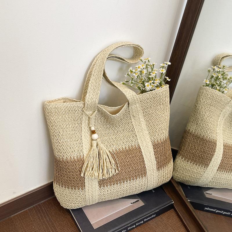 Large Women Shoulder Shopper Bag Summer Straw Woven Ladies Luxury Designer Tote Beach Bag for Woman 2026 Big Female Handbags