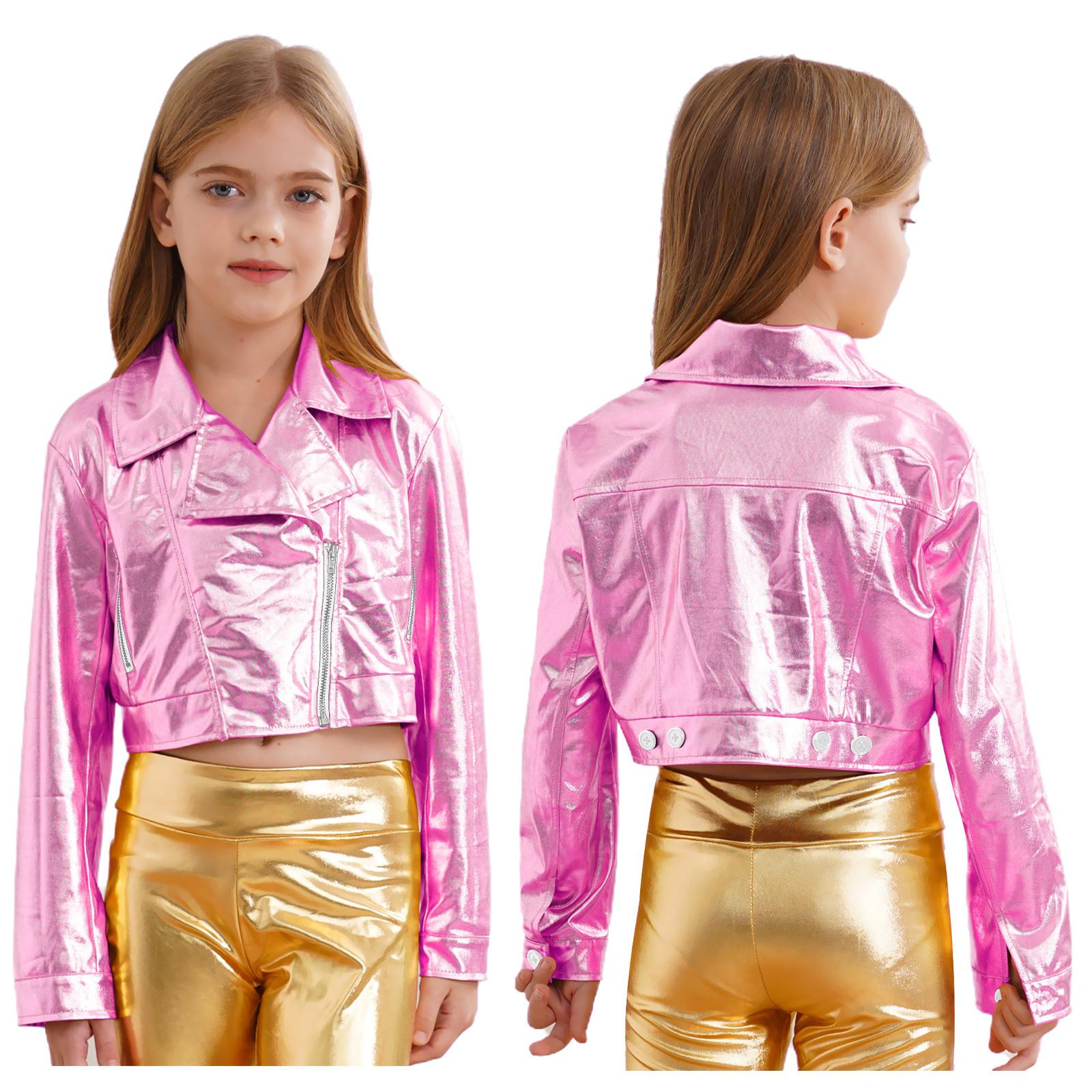 

Унісекс Дитяча Металізована Куртка На Блискавці Спереду З Відкладним Коміром З Довгим Рукавом Верхній Одяг Для Танцювального Виступу 15-16 Years рожевий
