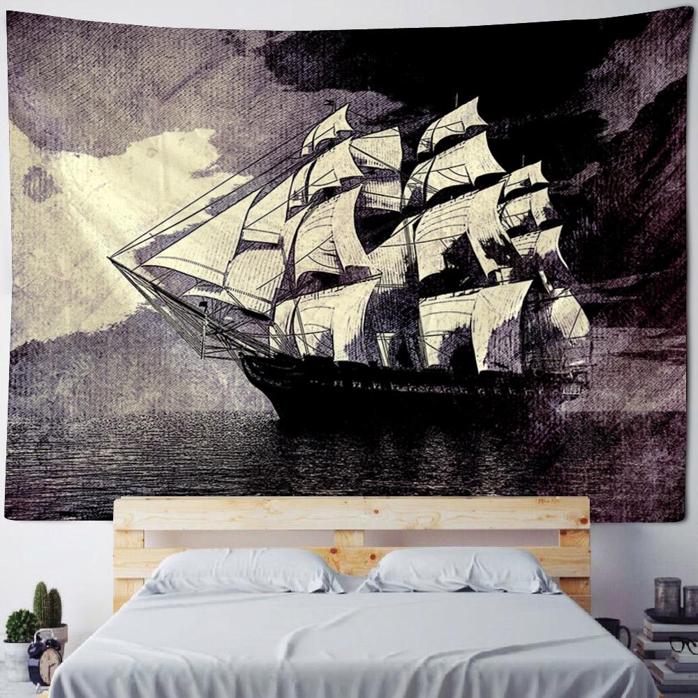 Ozean Ölgemälde Wandteppich Retro Piratenschiff Wandbehang, Hippie Heimdekoration Wandbild, Wohnzimmer und Schlafzimmer Kunstdekoration