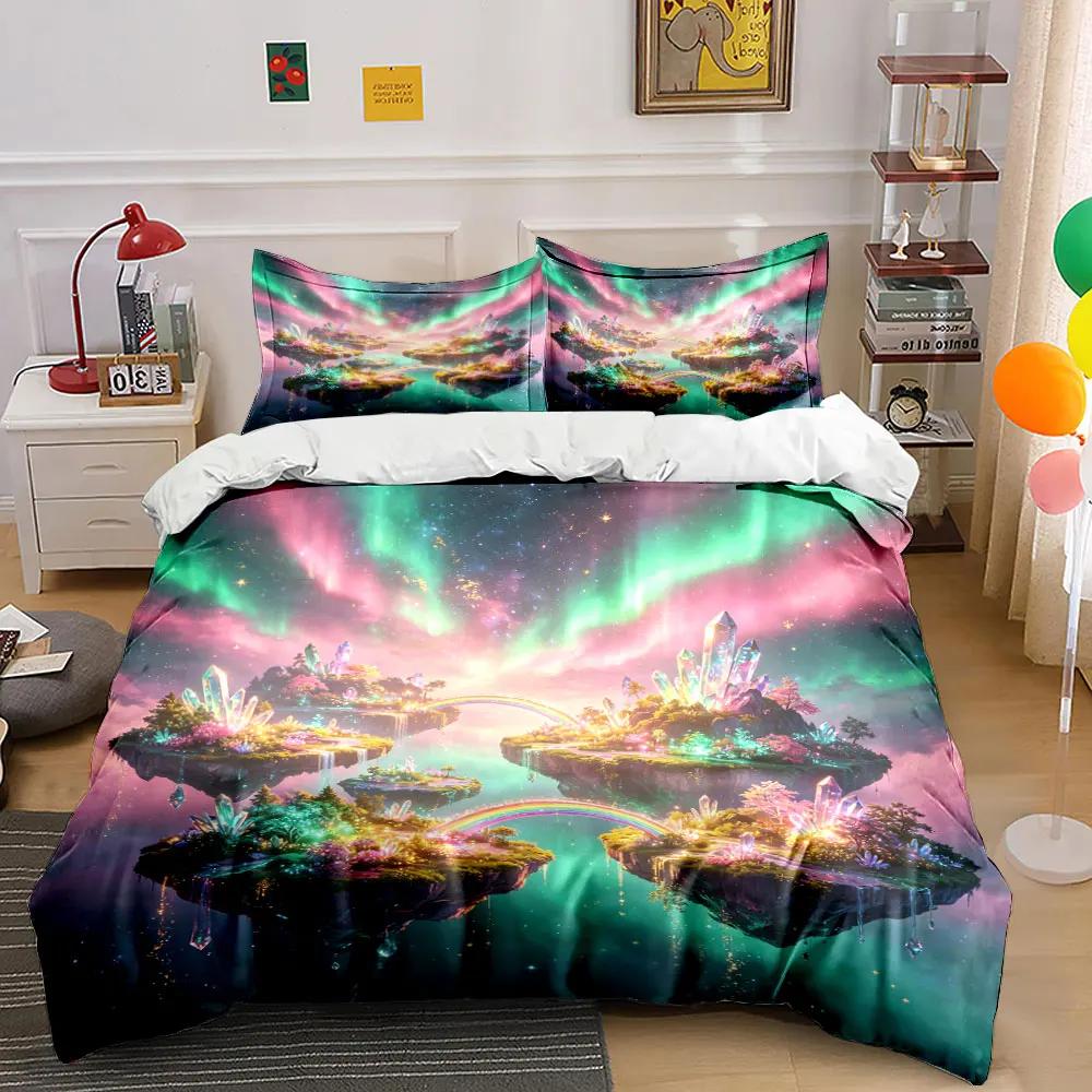 "Floating Island Crystal Decor Set" Soft Comfortable Duvet Cover Bedding Set Included 1*Duvet Cover & 2*Pillowcases, gift