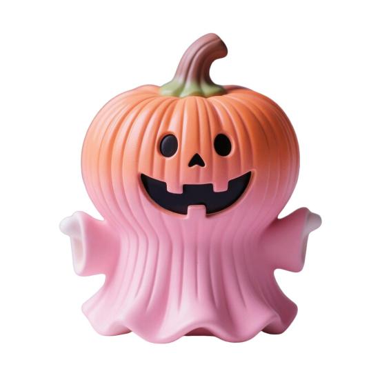 Halloween Statue Pumpkin Ghost Shape Figurine Pink Resin Statue Handheld Halloween Tabletop Decoration