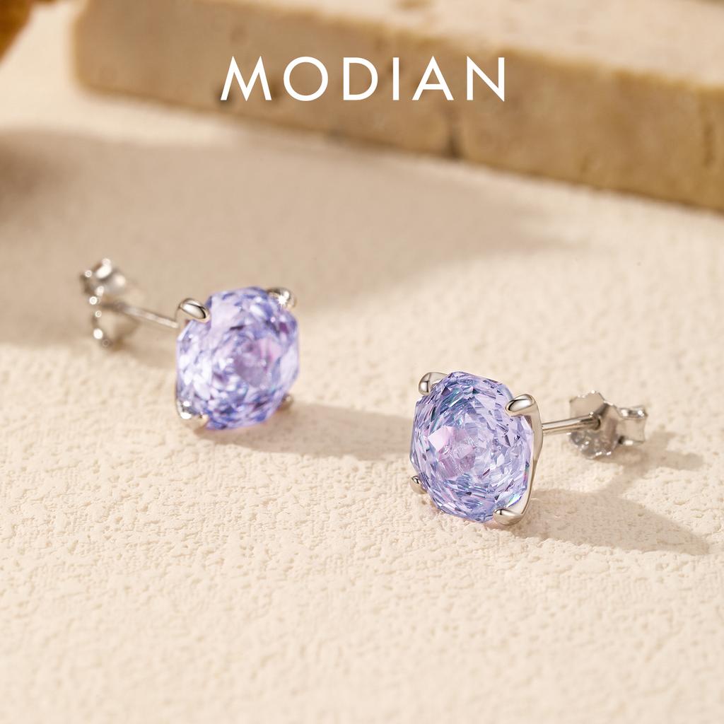 MODIAN 925 Silver Elegant Violet Rose Cut Cubic Zirconia Wedding Engagement Earrings For Women Fine Jewelry