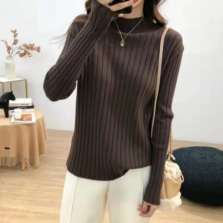 Autumn Winter Knitted Ribbed Turtleneck Sweater Women Clothes Long Sleeve Slim Basic Pullover Woman Sweaters Solid Tops