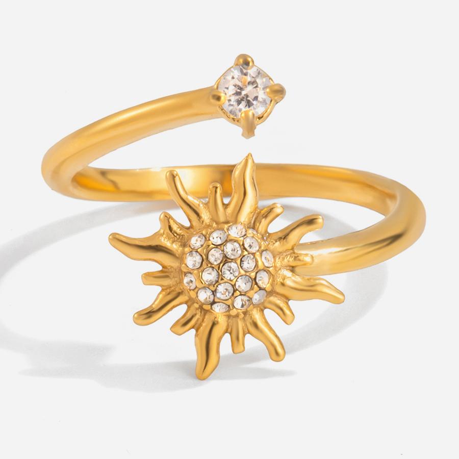 Youthway Fashion White Zirconia Sun Open Ring Stainless Steel 18K Gold Color - Plated Women'S Ring Suitable For Everyday Wear