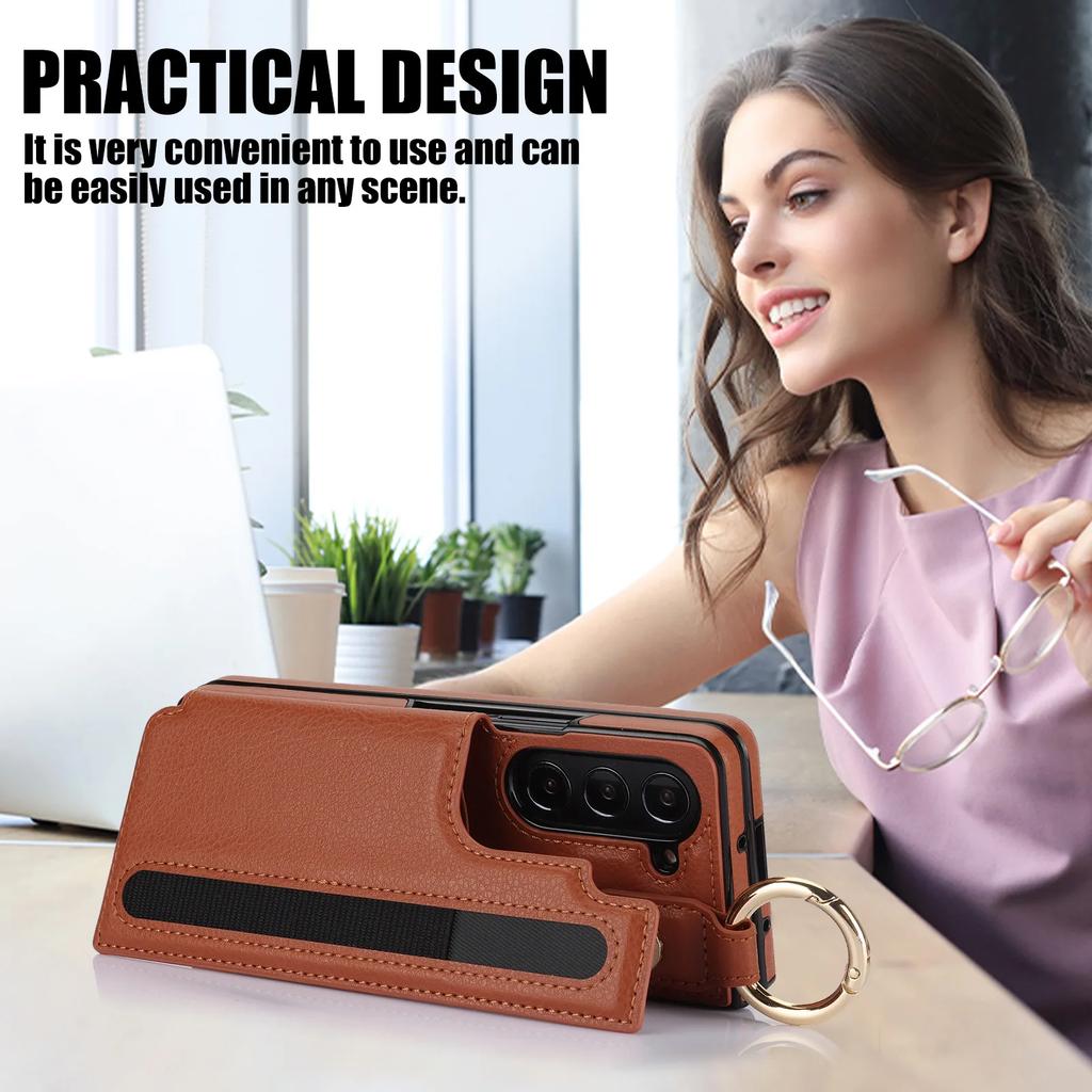 PU Leather Phone Case for Samsung Galaxy Z Fold 7 6 5 4 3 Wallet with Ring Card Holder (no Pen)