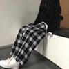 Thin Women Korean Version of High-waisted Wide-leg Pants Casual Straight Hit Color Plaid Elastic Waist Dragging Pants
