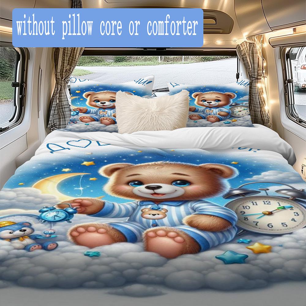 Sleeping Cartoon Bear Pattern Bedding,Quilt Set Quilt Cover Pillowcase Home Birthday Gift (1*duvet Cover+2*pillowcase,without core)ZSJT0917252