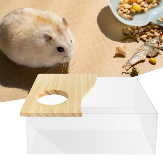 Yousheng Hamster Sandbox Transparent Visible Large Space Smooth Edge Burr Free Lid Design Take Bath Wood Hamster Shower Bathtub Sandbox Cage
