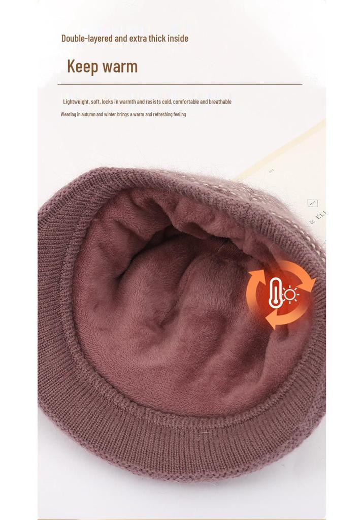 Women's Autumn/Winter Rabbit Fur Knitted Duckbill Hat for Middle-aged and Elderly