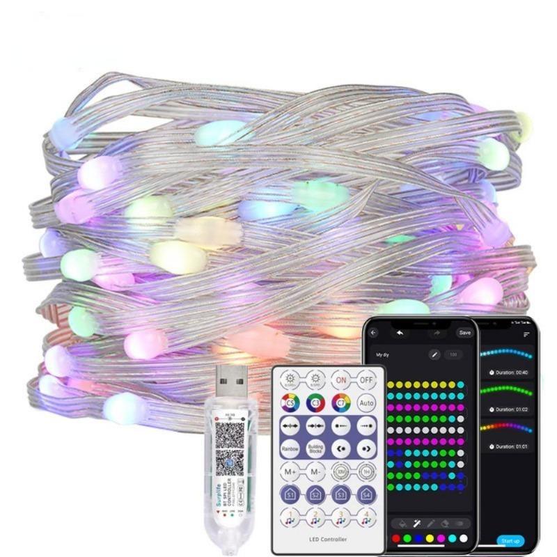 Bluetooth 20M 200LED Flerfarget Juletrelys med Fjernkontroll Dreamcolor Skiftende Halloweenlys USB 5V LED-lys