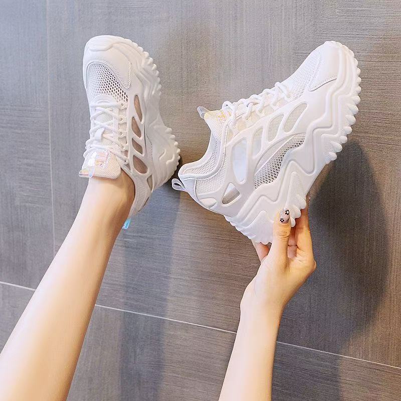 Hollow mesh dad shoes new thick-soled heightened and breathable casual sports shoes in autumn