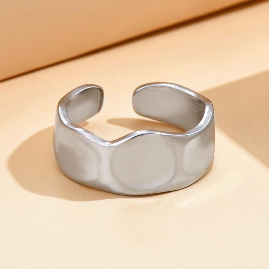 Wide Face Irregular Retro Baroque Gold Plated Stainless Steel Ring for Men and Women - Open Adjustable Design