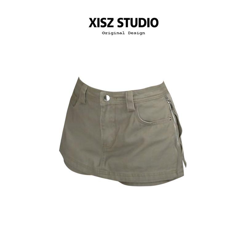 

American Retro Sexy Do the Old Cowboy Pantskirt Women s Summer Niche Design High Waist Slim Looking A- line Skirt Card Green [High Quality] M