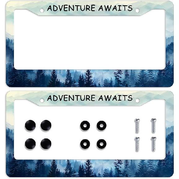 Mounta Forest License Plate Frame Black White Night Sky License Plate Frames Personalise License Plate Frames Stainless Steel Metal Car Plates Tag 6.3 L x 12.2 W(2PCS)