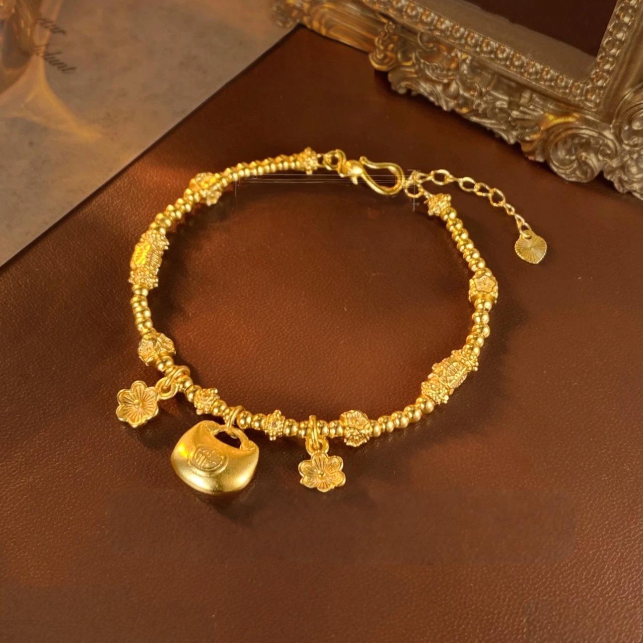 Gold-Plated Beaded Flower Bracelet - Retro Chic High-End Hand Jewelry