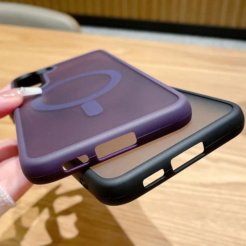 Luxury Matte For Magsafe Magnetic Case For Samsung Galaxy S24 S23 S22 Ultra Wireless Charge Acrylic Back Cover Phone Accessories