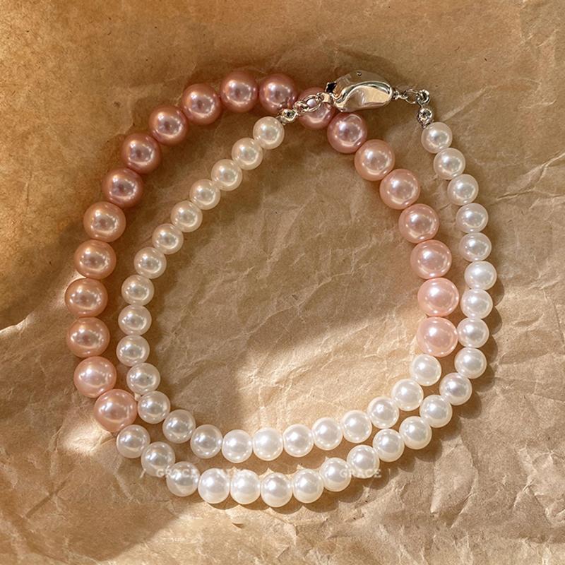 Design Gradient Pink Pearl Necklace For Girls' Sweet Accessories Party Luxurious Jewelry Sexy Collarbone Chain For Womens