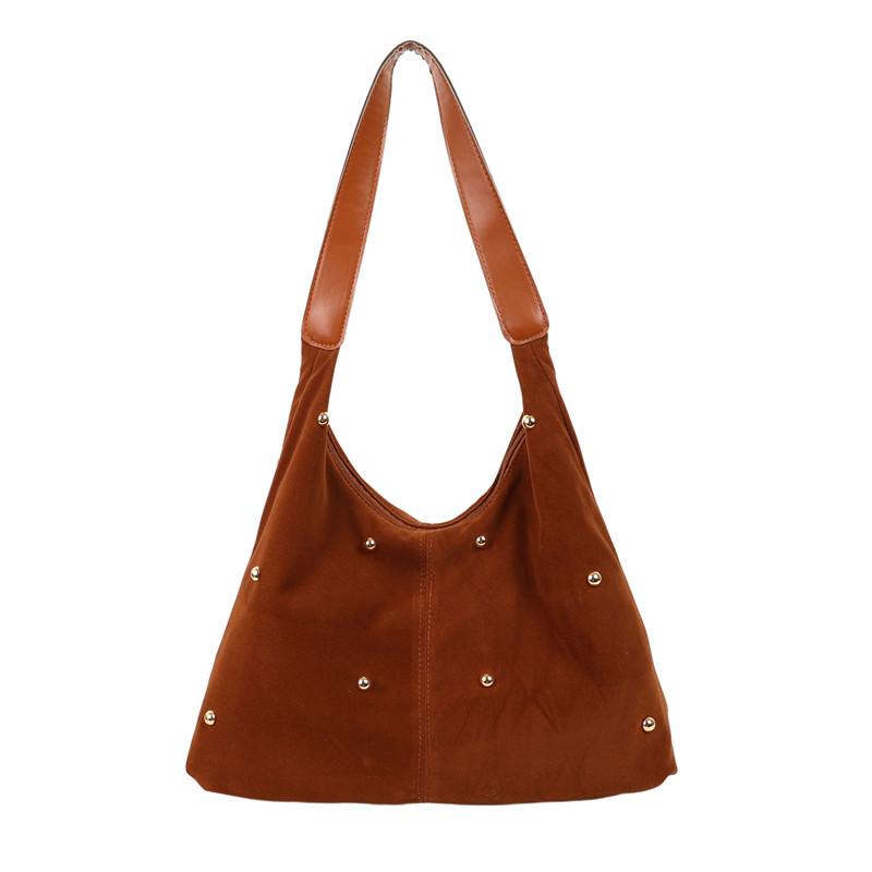Fashion Simple Rivet Handbag Large Capacity Velvet Tote Bag With Leather Handle Autumn Winter Women Shoulder Bag Shopping Bag