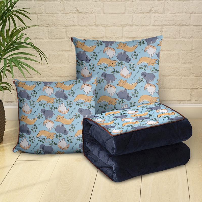 Custom Cartoon Plush Throw Pillow Blanket with Fleece Lining