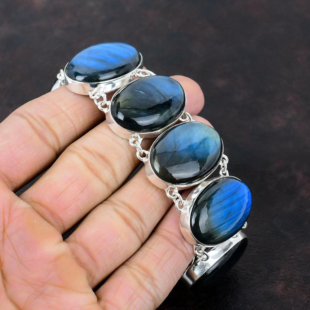 Bracelet en labradorite véritable, bracelet en argent sterling 925, bijou fait main, chaîne réglable, cadeau pour femme