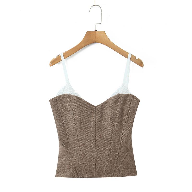 Retro Spicy Girl Off-Shoulder Fishbone Camisole: Women's Strapless Waist-Cinching Spliced Two-Piece Vest