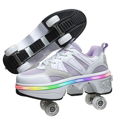 Runaway Shoes Children's Roller Skates Four-wheel Skates One-click Skating Roller Skates Double Row Deformation Shoes
