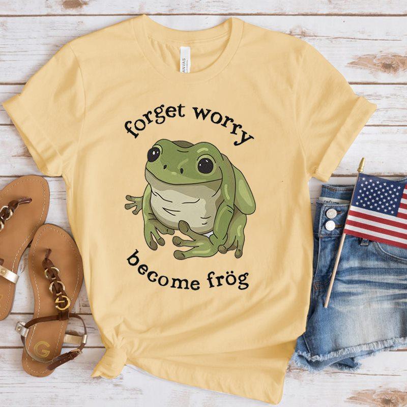Forget Worry Become Frog T Shirt Tops Summer Casual Women T-shirts Ulzzang Tops Hip Hop Streetwear Harajuku Short Sleeve Tshirt