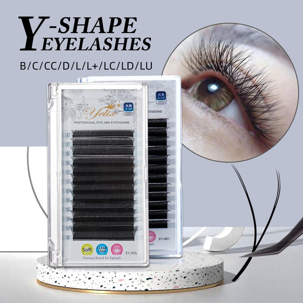 Yelix Y Eyelashes Extension 7-17mm Soft Brazilian Cilia and LU Curl Two Tip Volume Fan Lash Extension Supplies Faux Cils YY Lash