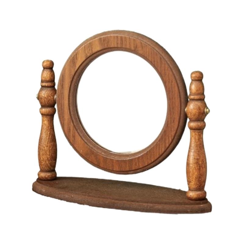 Classical Wooden Desktop Vanity Mirror Natural Wood Grains Finish Vintage Makeup Cosmetics Mirror Home Decoration