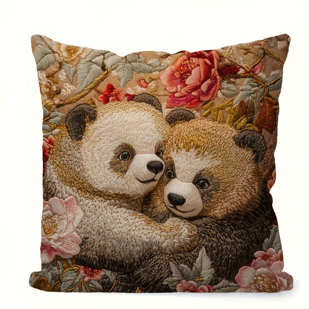 1 Pièce, Taie d'oreiller Design Panda Mignon s'embrassant, Impression Plate 2D - Tissu en Fibre de Polyester Doux, Confortable et Lisse
