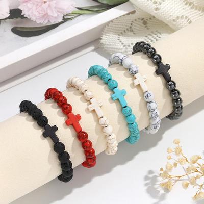 Türkis & Schwarzer Vulkanstein Unisex Elastisches Armband – Perfektes Paargeschenk