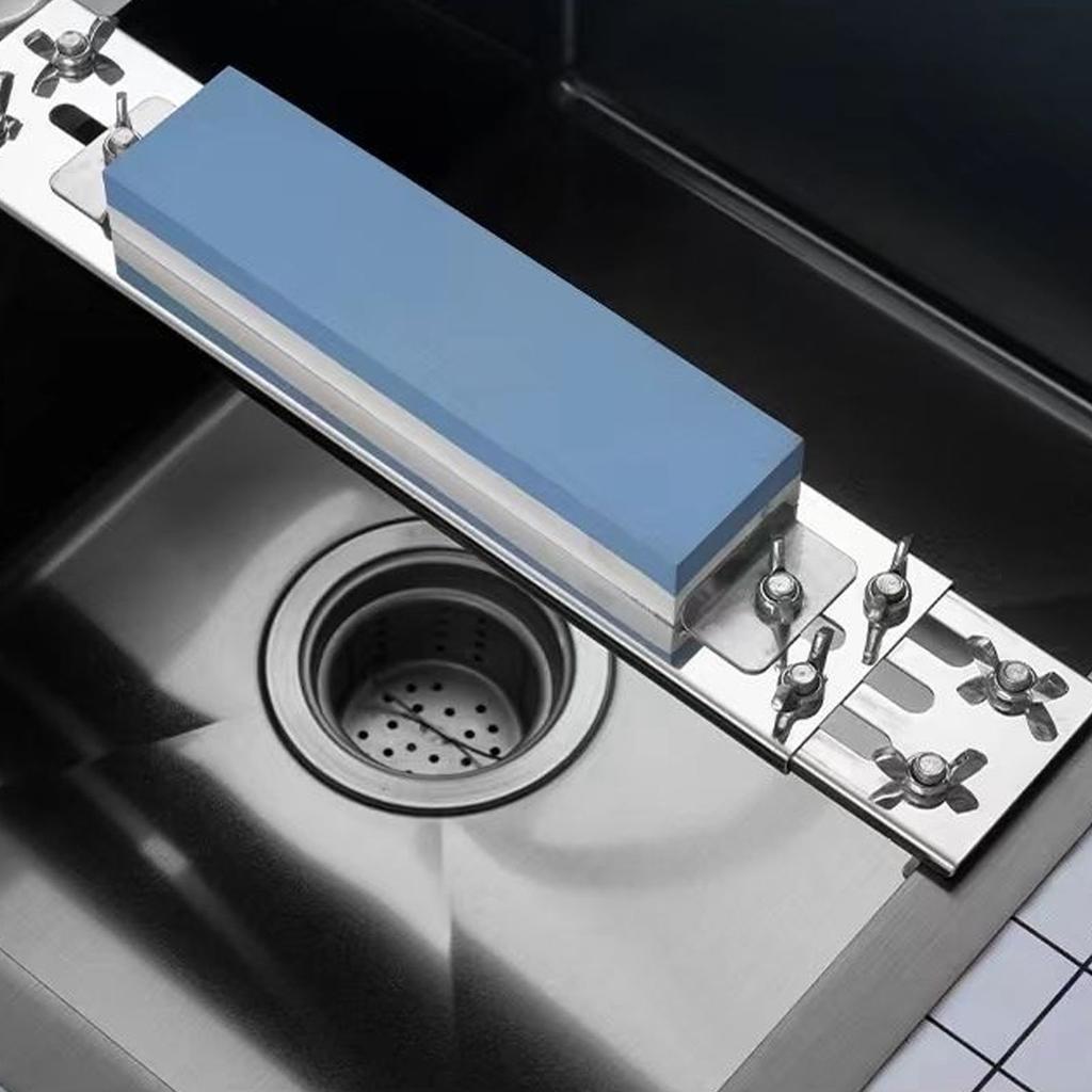 Sink Whetstone Holder 304 Stainless Steel Adjustable Sharpening Stone Base with Wing Nut for 32.5-43cm Sinks 7-23.5cm Whetstones